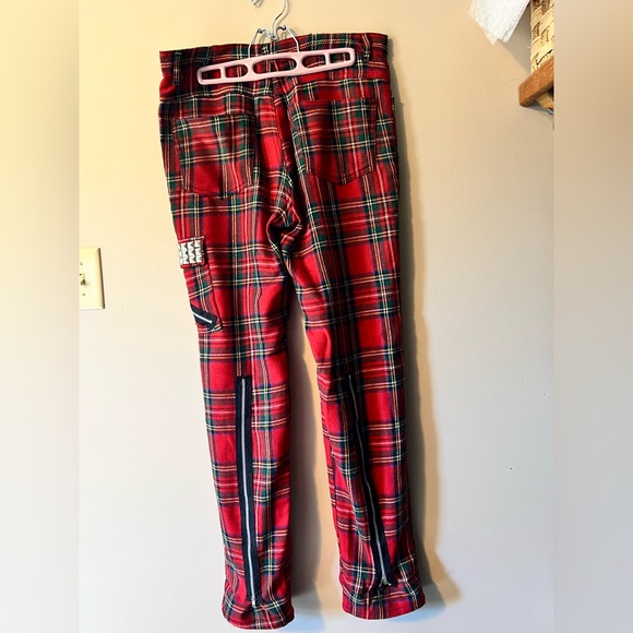 Tiger of London sz 32x32 red tartan wooly plaid bondage zip pants. - Picture 5 of 9